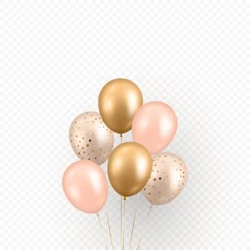 Vector 3d Balloon Bouquet. Gold and Pink Party Balloons Isolated. Elegant B.. Stock Illustration