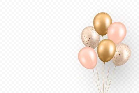 Vector 3d Balloon Bouquet. Gold and Pink Party Balloons Isolated. Elegant Bir Stock Illustration