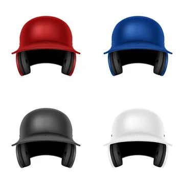 Vector 3d Baseball Helmet Set. Realistic Baseball Helmet for Game, Training Illustrazione stock