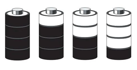 Vector 3d battery greyscale set Stock Illustration