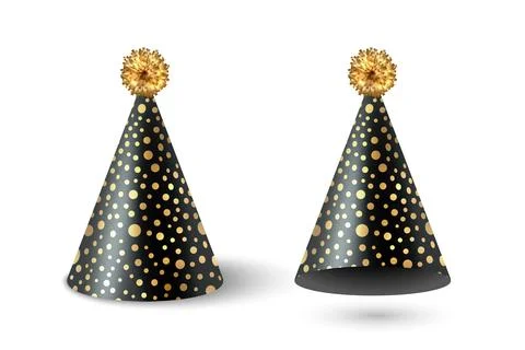 Vector 3d Black and Gold Party Hat Set Isolated. Elegant Party Hat Vector Stock Illustration