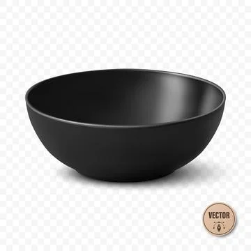 Vector 3d Black Bowl. Realistic Matte Serving Bowl Isolated. Empty Kitchen Dish Stock Illustration