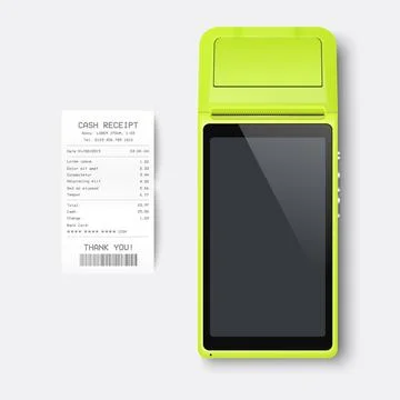 Vector 3d Black NFC Payment Machine and Paper Check, Receipt Isolated. Wi-fi Stock Illustration
