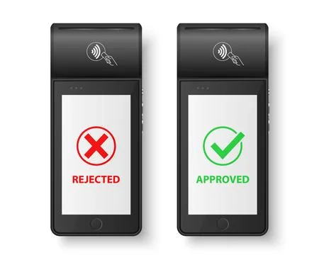 Vector 3d Black NFC Payment Machine with Approved and Rejected Status Isolated Stock Illustration