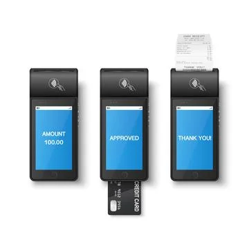 Vector 3d Black NFC Payment Machine with Approved Status and Paper Receipt, Bill Stock Illustration