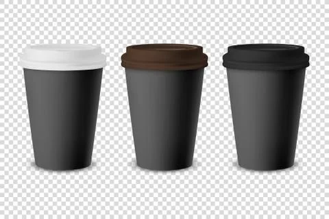 Vector 3d Black Realistic Disposable Closed Paper, Plastic Coffee Cup for Drinks Stock-Illustration