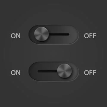 Vector 3d Black Realistic On Off Switch Buttons Closeup. Player Buttons Choice Ilustración de archivo