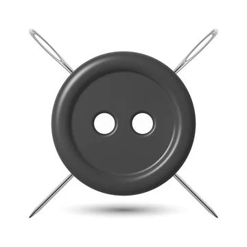 Vector 3d Black Sewing Button With Needles Icon, Isolated. Tailoring Craft .. Stock Illustration