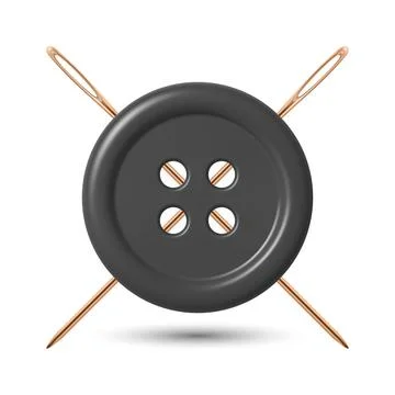 Vector 3d Black Sewing Button with Yellow Needles Icon, Isolated. Tailoring Stock Illustration