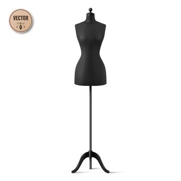 Vector 3d Black Tailor Mannequin. Dress Form on Stand Isolated. Realistic Sewing イラスト素材
