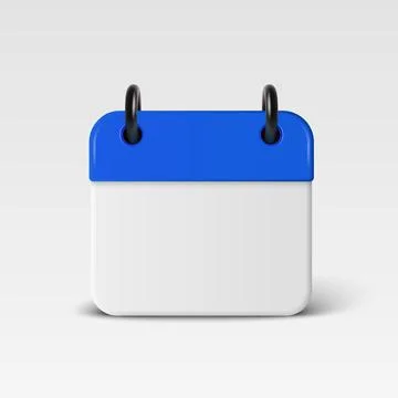 Vector 3d Blank Calendar Icon with Blue Header, Front View. Minimal Date Planner Stock Illustration
