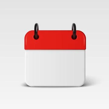 Vector 3d Blank Calendar Icon with Red Header, Front View. Minimal Date Planner Stock Illustration