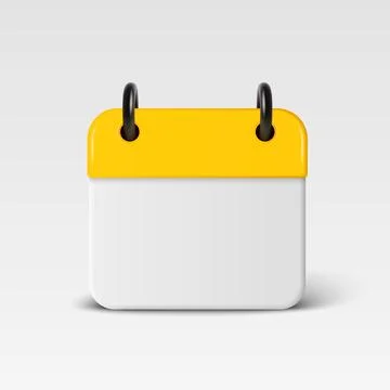 Vector 3d Blank Calendar Icon with Yellow Header, Front View. Minimal Date Stock Illustration