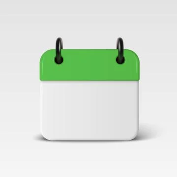 Vector 3d Blank Calendar Icon with Green Header, Front View. Minimal Date Stock Illustration