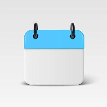 Vector 3d Blank Calendar Icon with Blue Header, Front View. Minimal Date Planner Stock Illustration