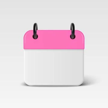 Vector 3d Blank Calendar Icon with Pink Header, Front View. Minimal Date Planner Stock Illustration