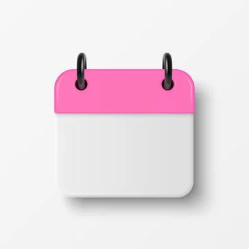 Vector 3d Blank Calendar Icon with Pink Header, Front View. Minimal Date Plan イラスト素材