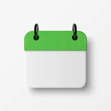 Vector 3d Blank Calendar Icon with Green Header, Front View. Minimal Date P.. Stock Illustration