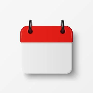 Vector 3d Blank Calendar Icon with Red Header, Front View. Minimal Date Plann Stock Illustration