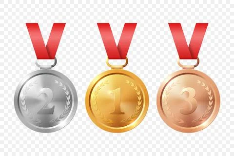Vector 3d Blank Gold, Silver, Bronze Medal Icon Set. Award Medals for Sport Stock Illustration