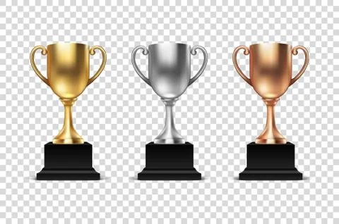Vector 3d Blank Golden, Silver and Bronze Champion Cup Icon Set Closeup Isolated Illustrazione stock