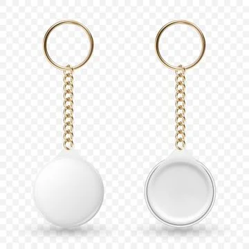 Vector 3d Blank Keychain Tag Set. Round Key Ring with Chain. Empty Keychain Stock Illustration