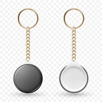 Vector 3d Blank Keychain Tag Set. Round Key Ring with Chain. Empty Keychain Stock Illustration