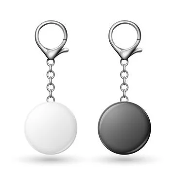 Vector 3d Blank Round Keychain Tag Set, Isolated. White and Black Key Fobs with Stock Illustration