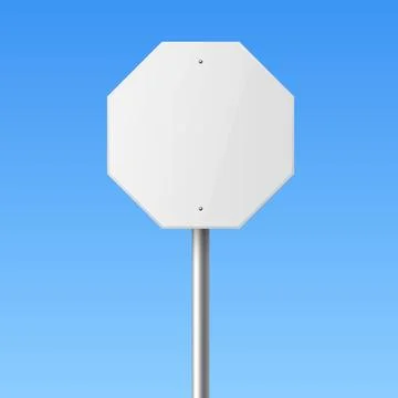 Vector 3d Blank Stop Sign Illustration. Empty Octagon Road Sign on Pole. White Stock Illustration
