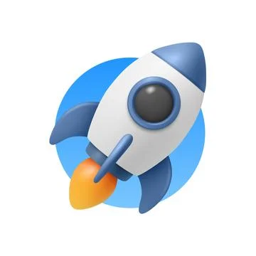 Vector 3d Blue and White Rocket Launch Icon. Rocket Startup Badge in Blue Circle Illustrazione stock