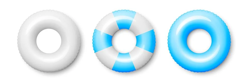 Vector 3d Blue and White Inflatable Swim Rings Isolated. Blank Pool Float Set Stock Illustration