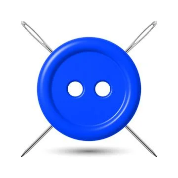 Vector 3d Blue Sewing Button With Needles Icon, Isolated. Tailoring Craft S.. Stock Illustration