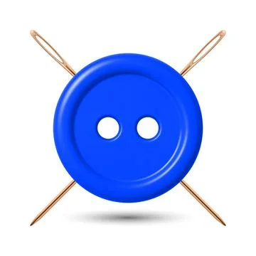 Vector 3d Blue Sewing Button with Yellow Needles Icon, Isolated. Tailoring Craft Stock Illustration