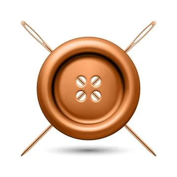 Vector 3d Bronze Sewing Button With Needles Icon, Isolated. Tailoring Craft イラスト素材