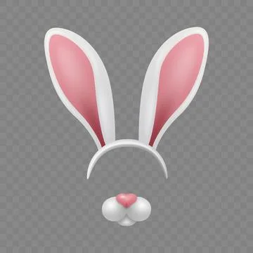 Vector 3d Bunny Ears and Nose. Bunny Ears and Nose for Easter, Costume, Mask Stock Illustration