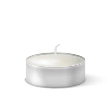 Vector 3d burning realistic candle light or tea light icon closeup isolated on 스톡 일러스트