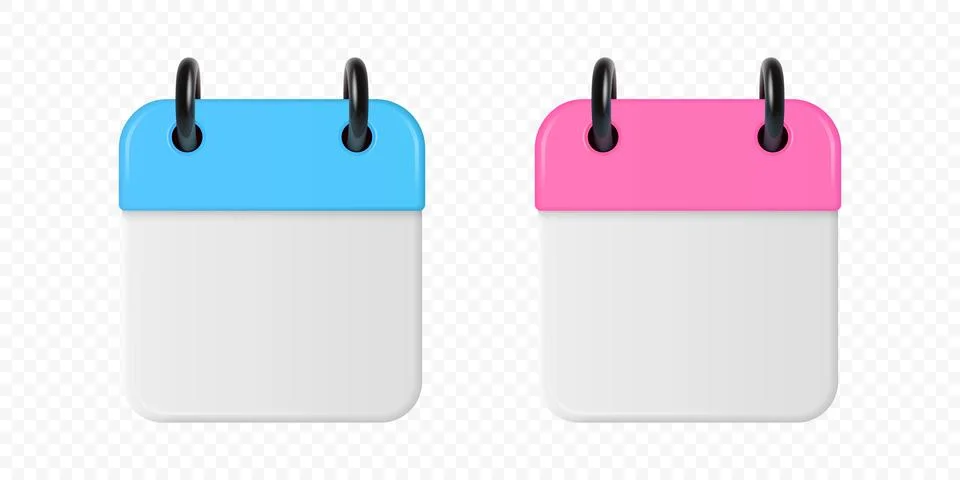 Vector 3d Calendar Icon Set in Blue and Pink. Blank Square Calendar Icon Stock Illustration