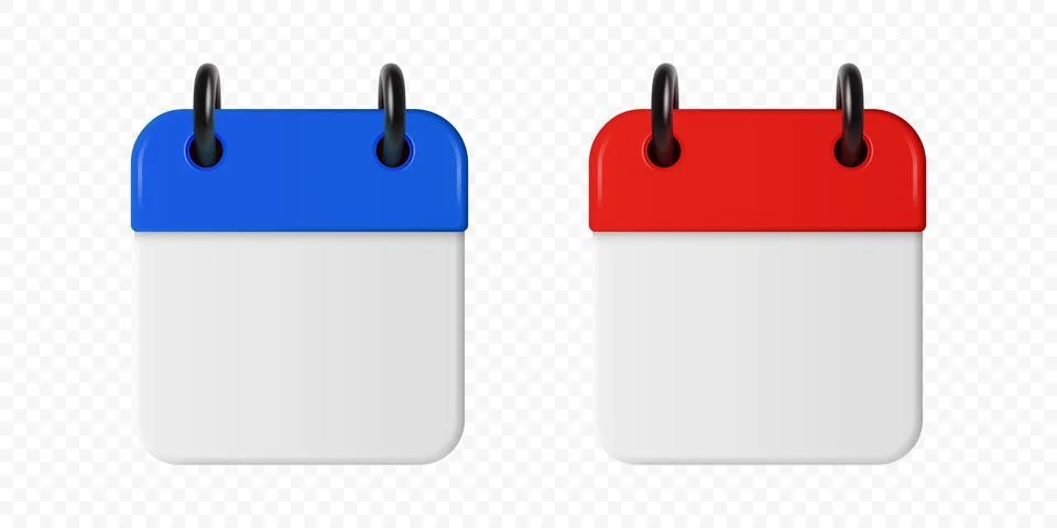 Vector 3d Calendar Icon Set in Blue and Red. Blank Square Calendar Icon Template Stock Illustration