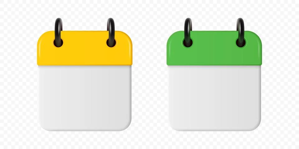 Vector 3d Calendar Icon Set in Yellow and Green. Blank Square Calendar Icon Stock Illustration
