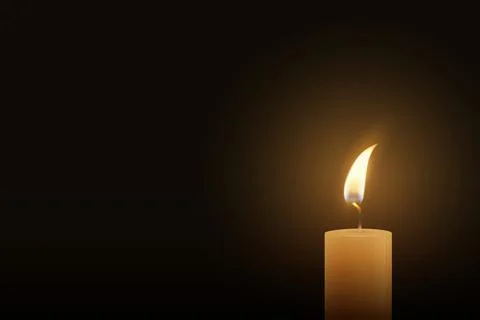 Vector 3d Candle Light. 3d Realistic Burning Flame on Dark Background. Memori Stock Illustration
