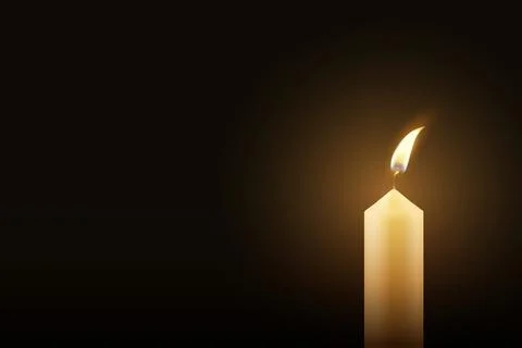 Vector 3d Candle Light. 3d Realistic Burning Flame on Dark Background. Memori Stock Illustration