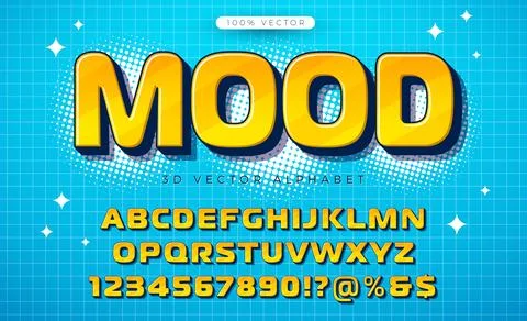 Vector 3d Cartoon Style Alphabet Font Set with Colorful Mood Typography on Sk Stock Illustration