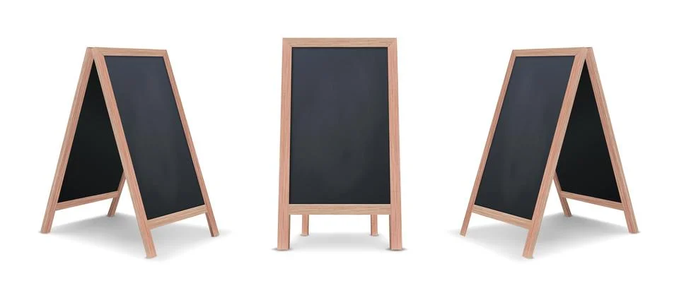 Vector 3d Chalkboard Easel Set Isolated. Blank Menu Boards for Cafe and Stock Illustration