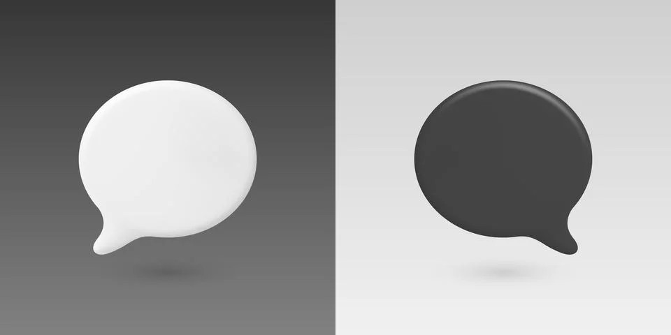 Vector 3d Chat Bubbles in Black and White. Speech Balloon Icons. Messaging .. Stock Illustration