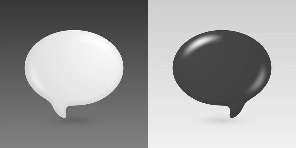 Vector 3d Chat Bubbles in Black and White. Speech Balloon Icons. Messaging .. Stock Illustration