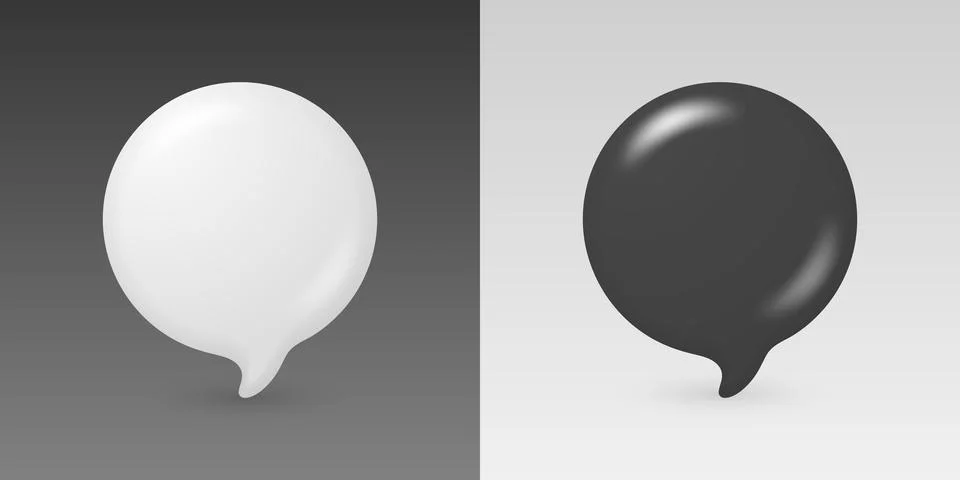 Vector 3d Chat Bubbles in Black and White. Speech Balloon Icons. Messaging an Stock Illustration