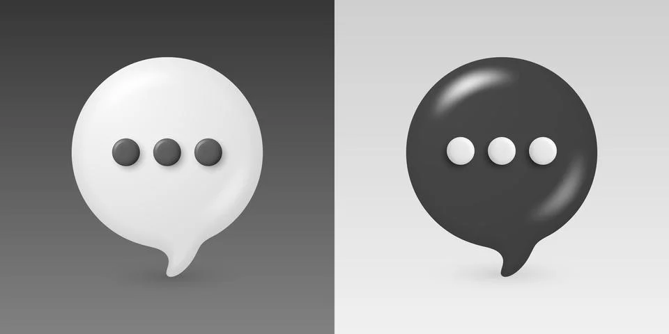 Vector 3d Chat Bubbles in Black and White With Typing Indicator. Speech Ballo Stock Illustration
