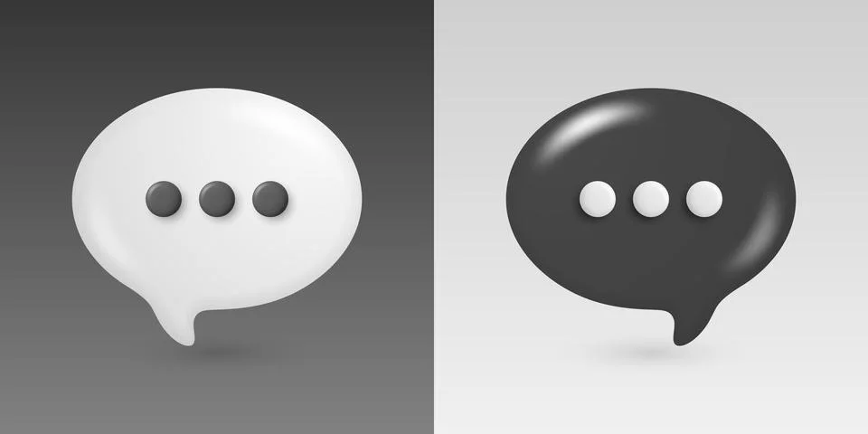 Vector 3d Chat Bubbles in Black and White. Speech Balloon Icons. Messaging .. Stock Illustration