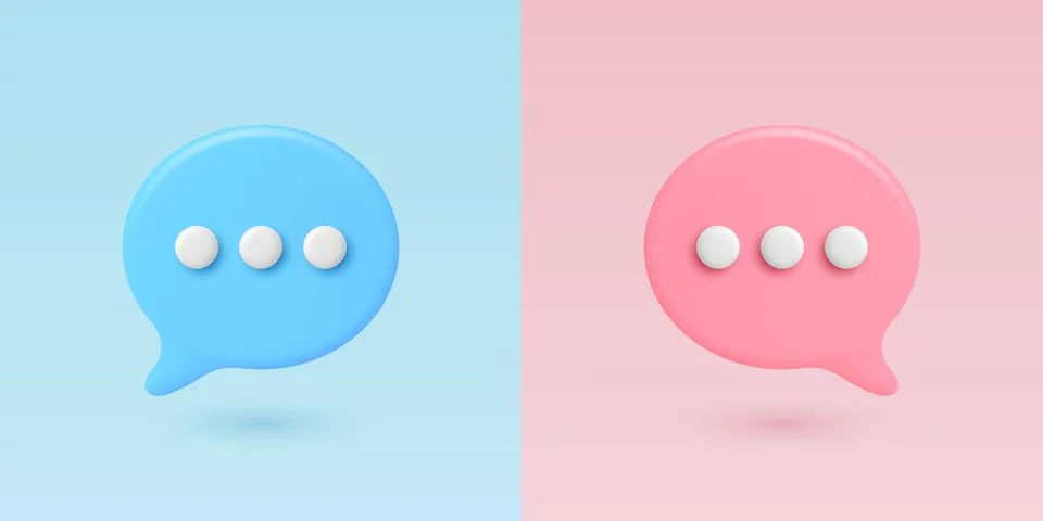 Vector 3d Chat Bubbles in Blue and Pink. Speech Balloon Icons with Typing Dots Illustrazione stock