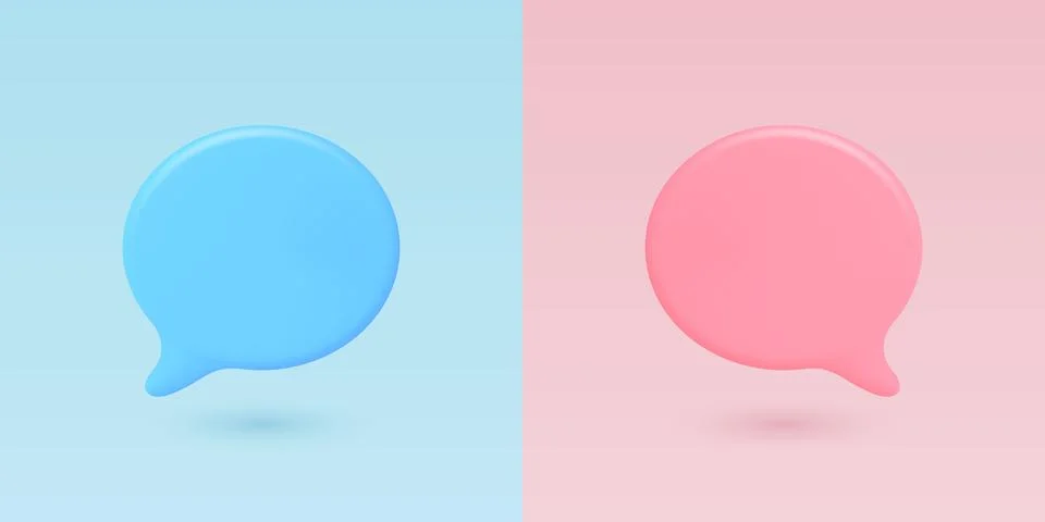 Vector 3d Chat Bubbles in Blue and Pink. Speech Balloon Icons. Messaging and Illustrazione stock